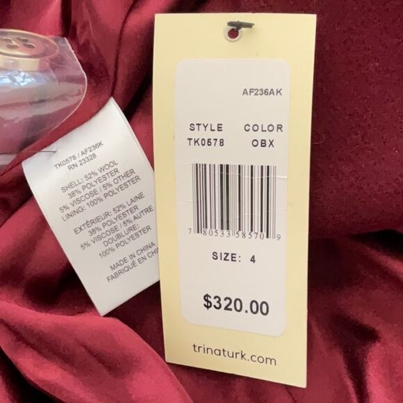 TRINA TURK NWT WOMENS HOPE BUTTON WOOL BLEND COAT JACKET OXBLOOD COLOR SIZE 4 - Picture 6 of 7